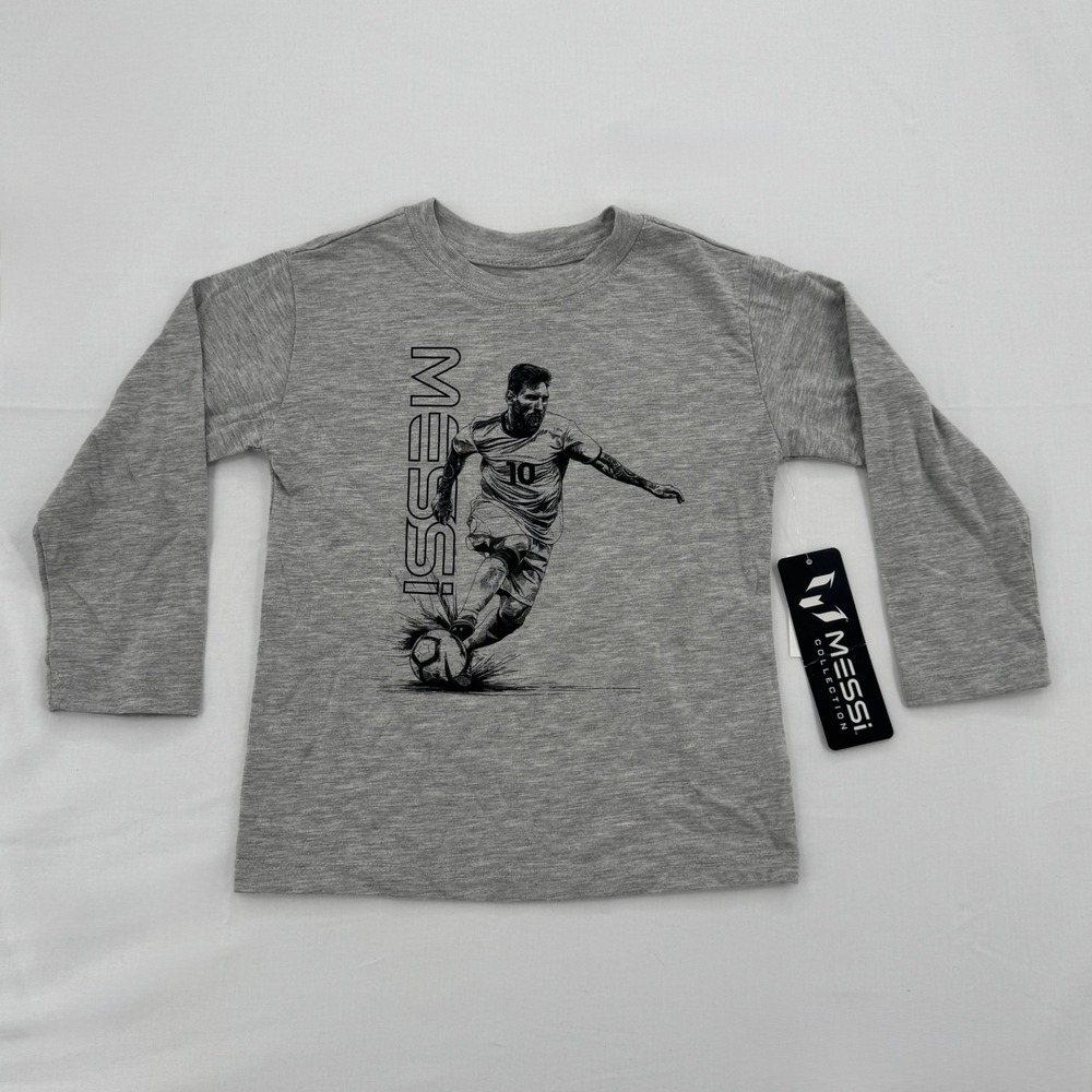 New Messi Collection Kids Gray Long Sleeve Soccer Graphic T-Shirt Size 3T Cotton